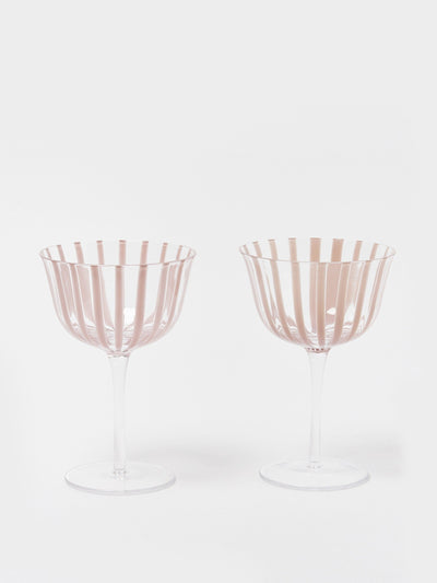 Oliver Bonas Pink striped glass champagne saucers (set of 2) at Collagerie