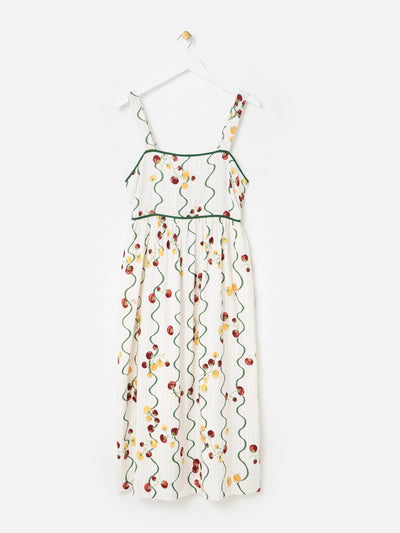 Oliver Bonas White & green striped tomato print strappy midi dress at Collagerie