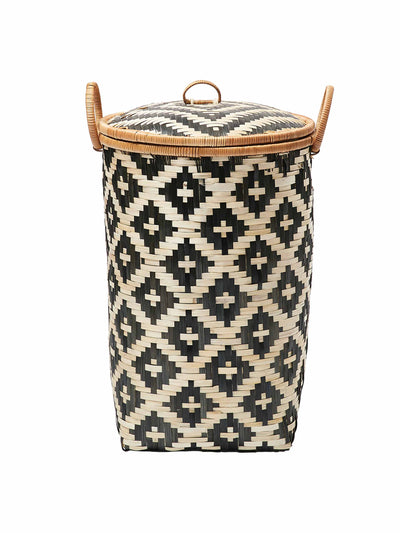 Oliver Bonas Woven black bamboo laundry basket at Collagerie