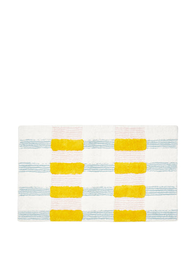 Oliver Bonas Large bath mat in yellow and blue checked pattern at Collagerie