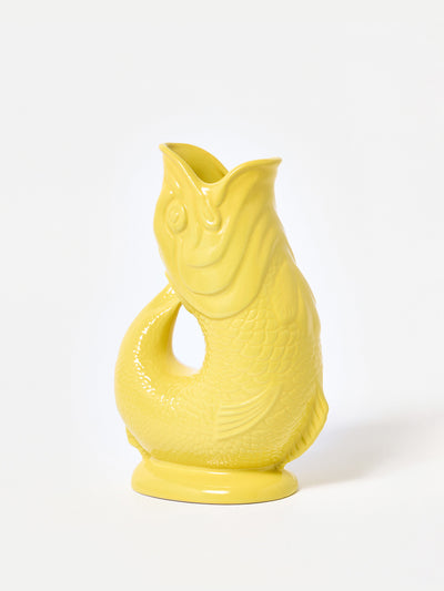 Oliver Bonas Yellow extra large ceramic gluggle jug at Collagerie