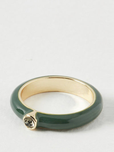 Oliver Bonas Natassia green enamel & stone statement ring at Collagerie