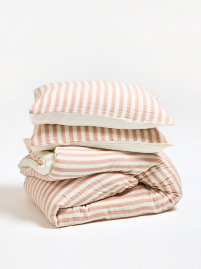 Oliver Bonas Pink muslin striped duvet cover set king at Collagerie