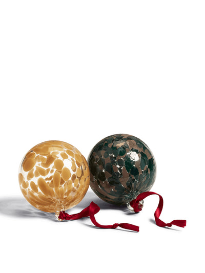Oka Sumi glass yellow and green bauble tree decorations (set of 2) at Collagerie