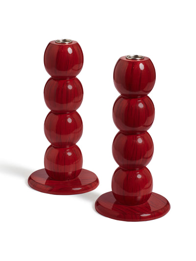 Oka Bobina Bobble candle holders in Chinese Red (set of 2) at Collagerie