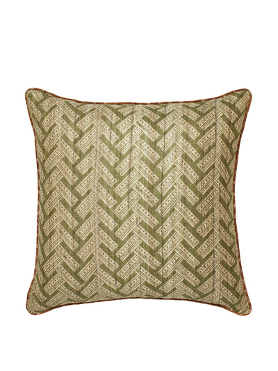 Oka Green and Ochre spot cushion cover at Collagerie
