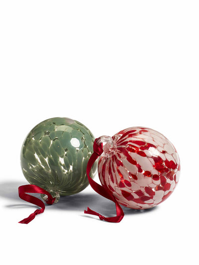 Oka Green and red glass baubles (set of two) at Collagerie