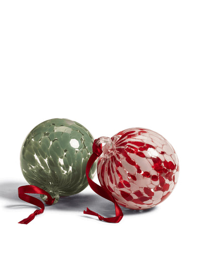 Oka Sumi glass red and green bauble tree decorations (set of 2) at Collagerie