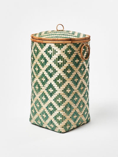 Oliver Bonas Woven green bamboo laundry basket at Collagerie