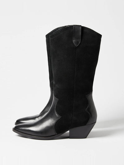 Oliver Bonas Black western leather tall cowboy boots at Collagerie