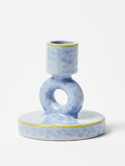 Oliver Bonas Tuo blue ceramic candlestick holder at Collagerie