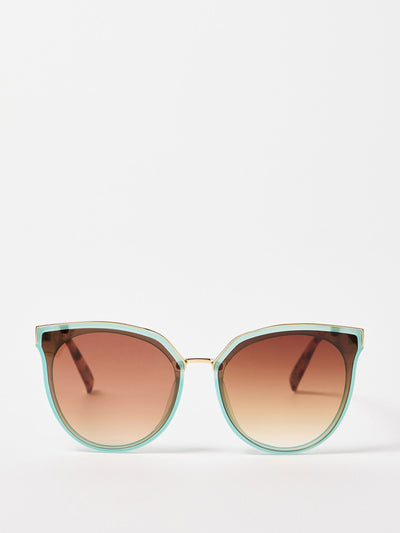 Oliver Bonas Turquoise faux tortoiseshell cat eye sunglasses at Collagerie