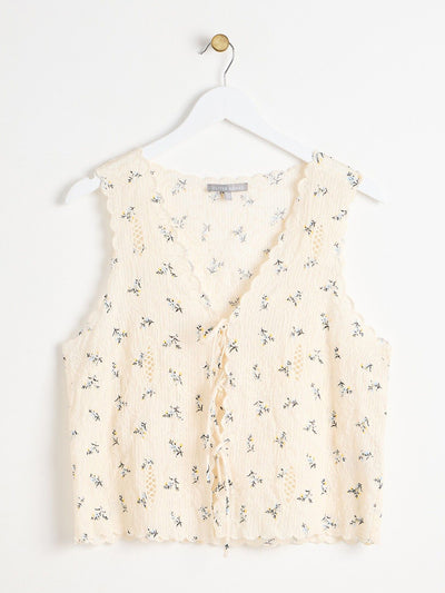 Oliver Bonas Embroidered floral white shell top at Collagerie