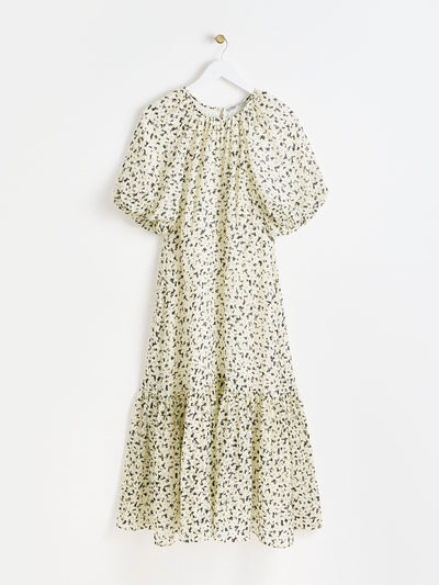 Oliver Bonas Floral yellow textured midi dress at Collagerie
