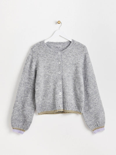 Oliver Bonas Metallic trim grey knitted cardigan at Collagerie