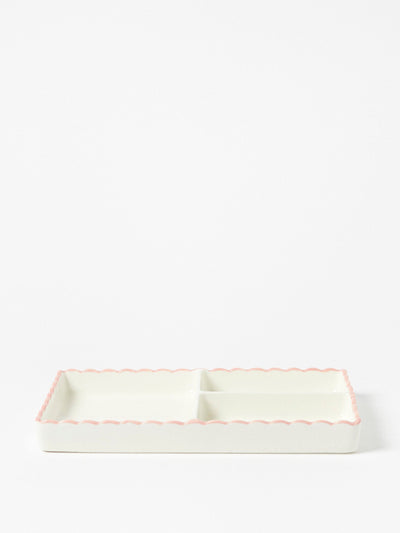 Oliver Bonas Scallop pink and white ceramic tray at Collagerie