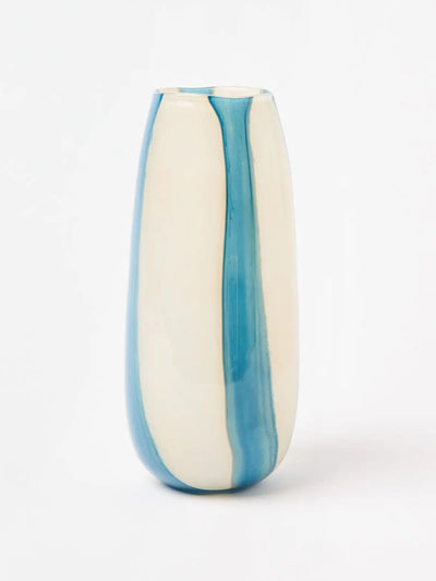 Oliver Bonas Orli blue stripe glass vase at Collagerie