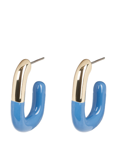 Oliver Bonas Isla blue and gold rectangular hoop earrings at Collagerie