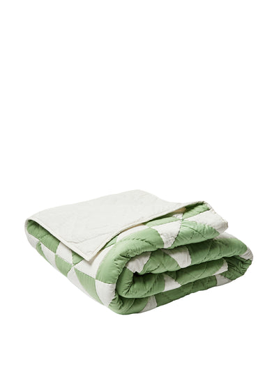 Oliver Bonas Kaira green cotton patchwork bedspread at Collagerie