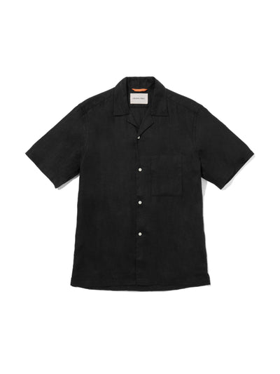 Original Fibres Linen Cuban shirt in washed black at Collagerie