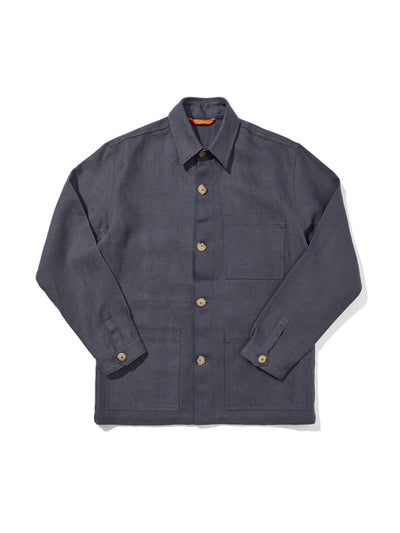 Original Fibres Midweight linen railway jacket in charcoal blue at Collagerie
