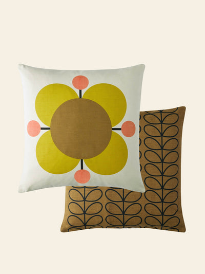 Orla Kiely Atomic Flower cushion in Primrose at Collagerie