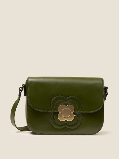 Orla Kiely Eclipse leather crossbody bag in flower applique forest at Collagerie