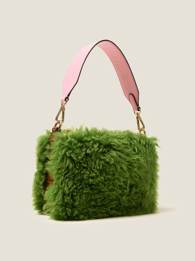 Orla Kiely Mini softie leather crossbody bag in sheepskin colourblock green at Collagerie