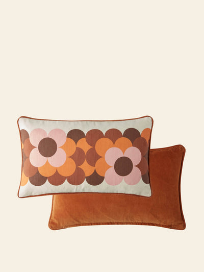 Orla Kiely Retro Flower Stripe cushion in Canyon at Collagerie