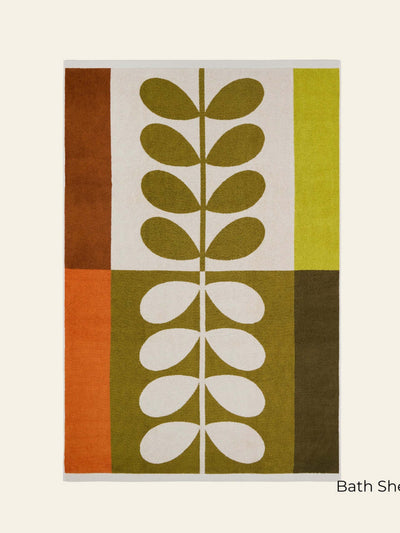 Orla Kiely Stem check towels in hazel ochre at Collagerie