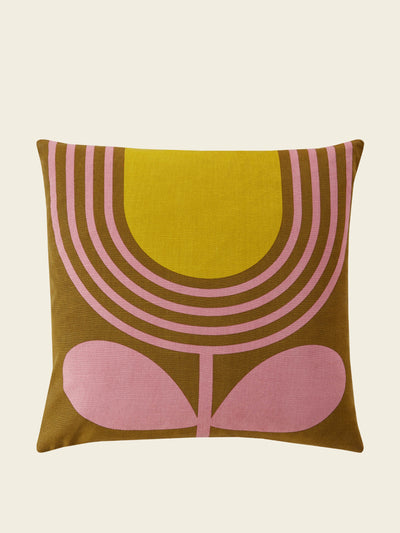 Orla Kiely Striped tulip cushion in pink ochre at Collagerie