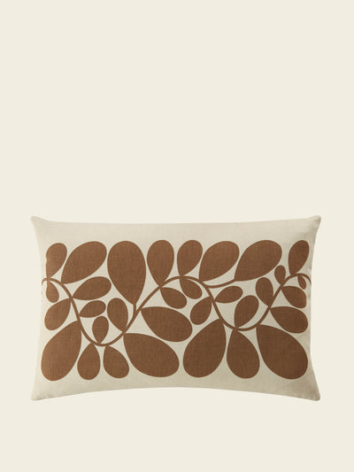 Orla Kiely Sycamore stripe cushion in coffee at Collagerie