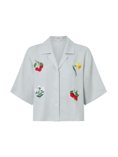 Oroton Embroidered flower camp shirt at Collagerie