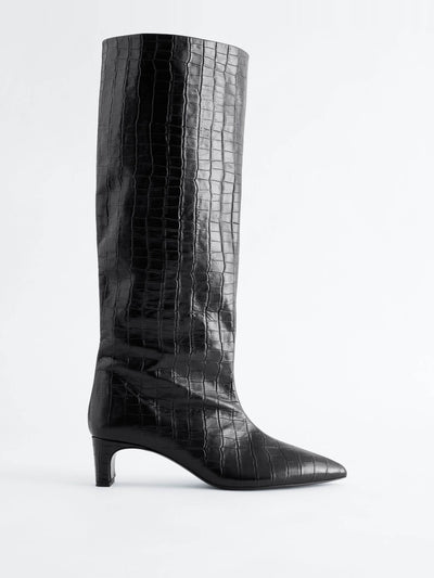 & Other Stories Kitten heel leather knee boots at Collagerie