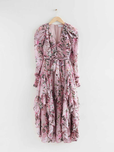 & Other Stories Layered ruffle maxi dress in Pink Floral at Collagerie