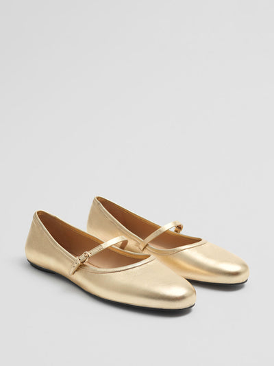 & Other Stories Gold Mary-Jane leather ballet flats at Collagerie