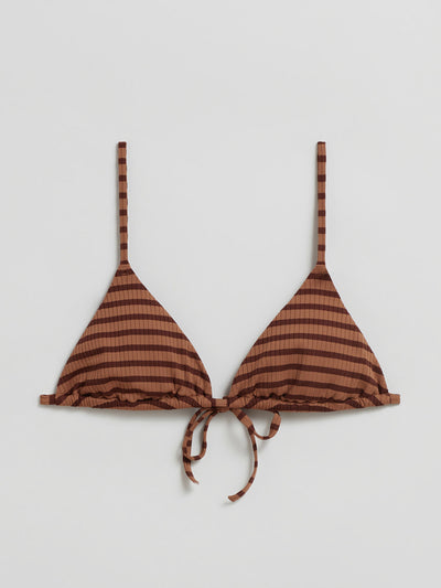 & Other Stories Brown striped triangle bikini top at Collagerie