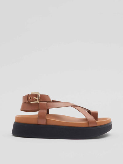 & Other Stories Cognac chunky leather sliders at Collagerie