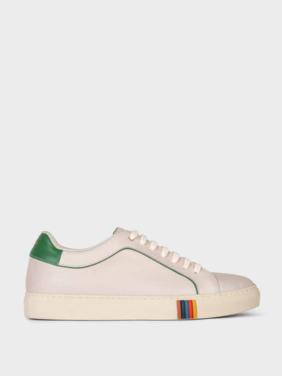 Paul Smith Green-trim cream leather trainers at Collagerie