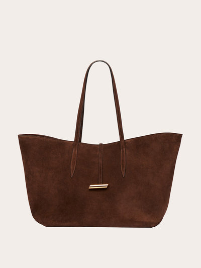 Little Liffner Dark brown suede penne tote at Collagerie