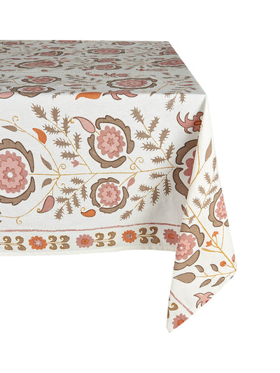 Penny Morrison Simla pink and brown tablecloth at Collagerie