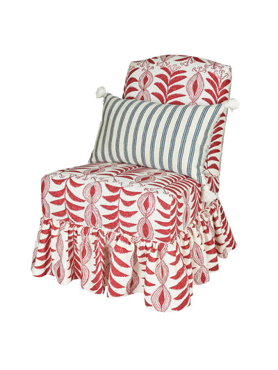 Penny Morrison Slipper chair in Zanzibar Raspberry with loose pleated skirt at Collagerie