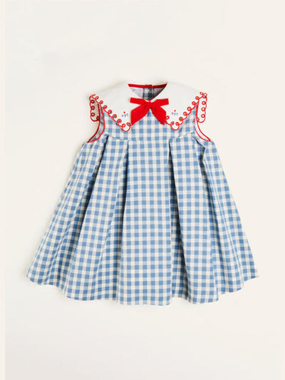 Pepa London Embroidered gingham sleeveless dress in blue at Collagerie