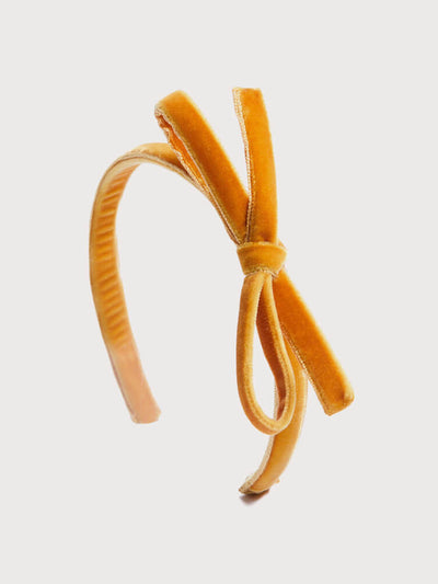 Pepa London Velvet headband with bow in Mustard at Collagerie