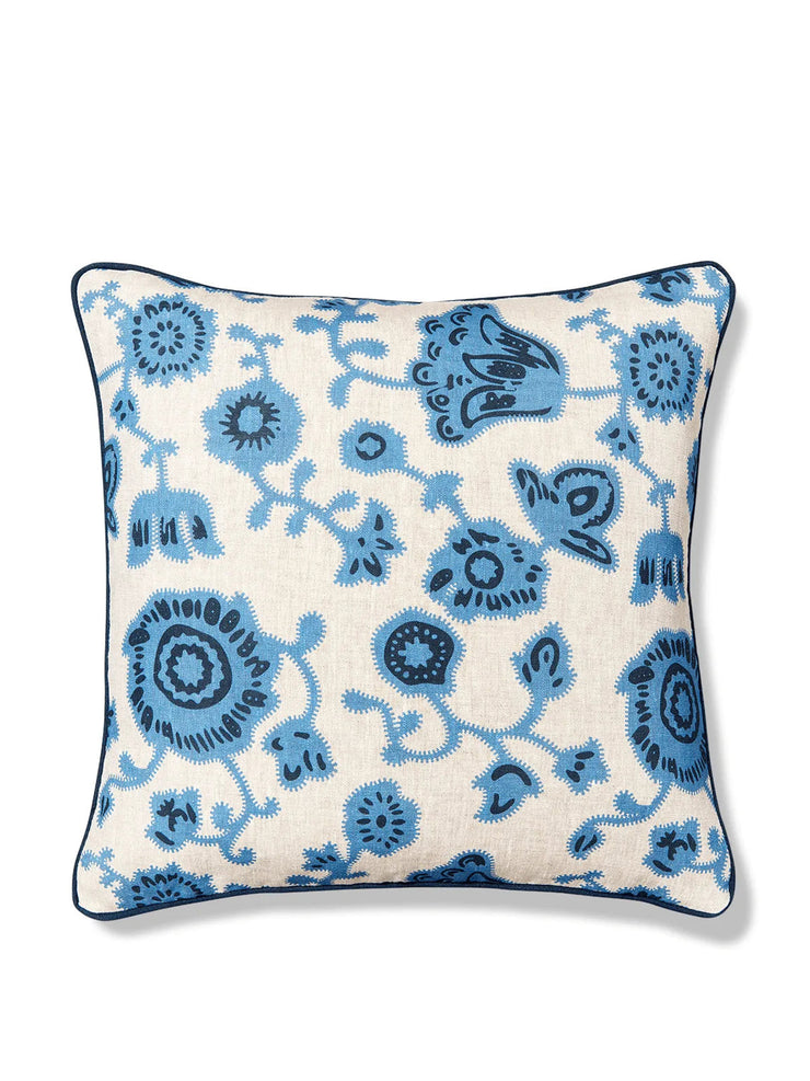 Persian Poppy print cornflower blue cushion Cushions Volga Linen    - Collagerie