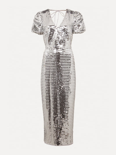 Phase Eight Novalie silver sequin midaxi dress at Collagerie