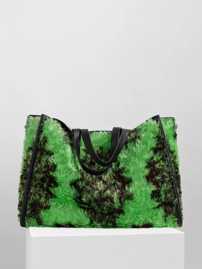 Phoebe Philo XL Cabas tote in sour apple shagpile at Collagerie