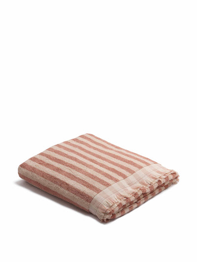 Piglet In Bed Pembroke Stripe cotton towels in Sand Shell at Collagerie