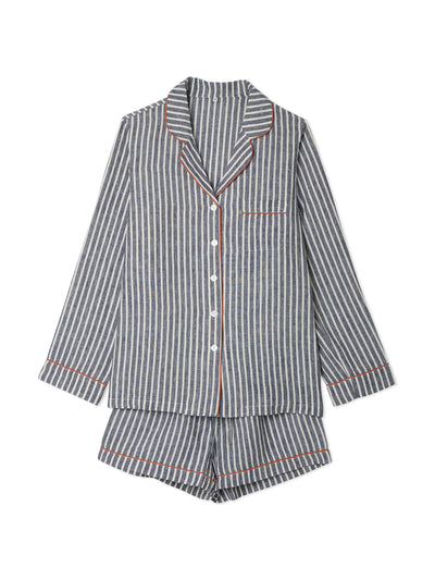 Piglet In Bed Midnight stripe linen pyjama shorts set at Collagerie