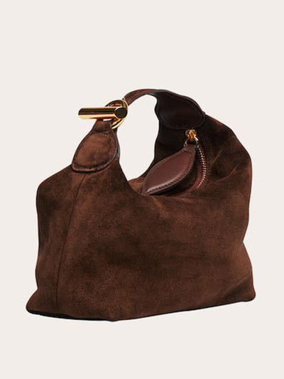 Little Liffner Pillow pouch micro suede dark brown at Collagerie